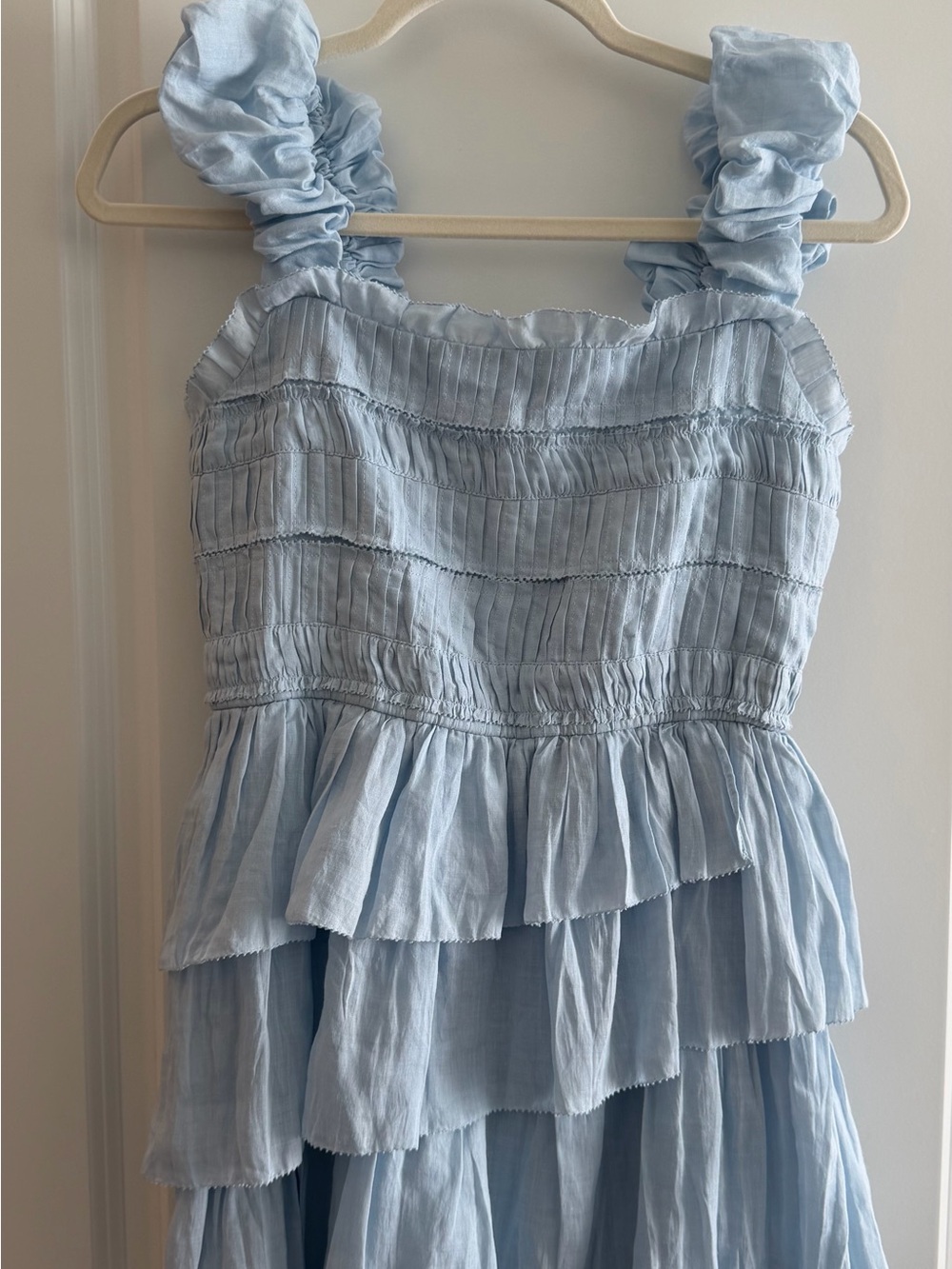 Sea New York Light Blue Ruffle Tiered Mini Dress